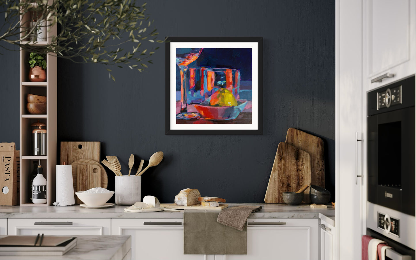 Martini Glass and Lemons, Art Print, Square Print