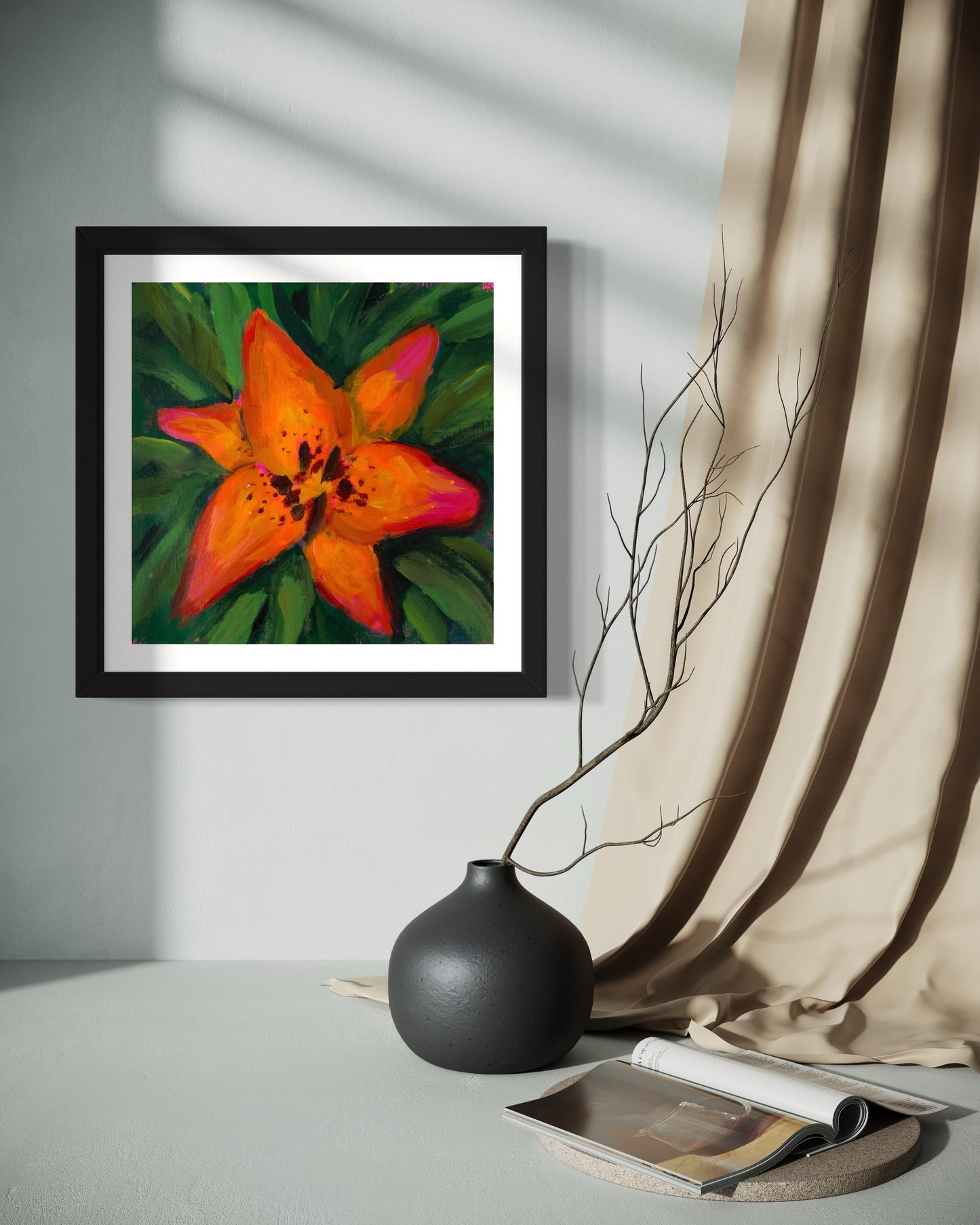 Red-Orange Flower, Art Print, Square Print