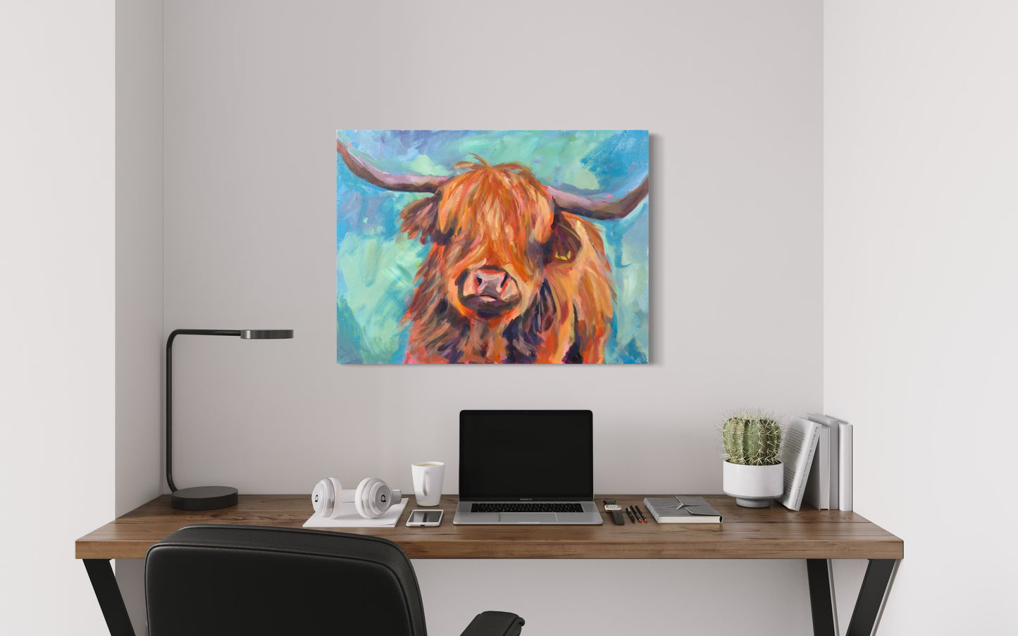Highland Cow Original Painting on Canvas, 12 x 16