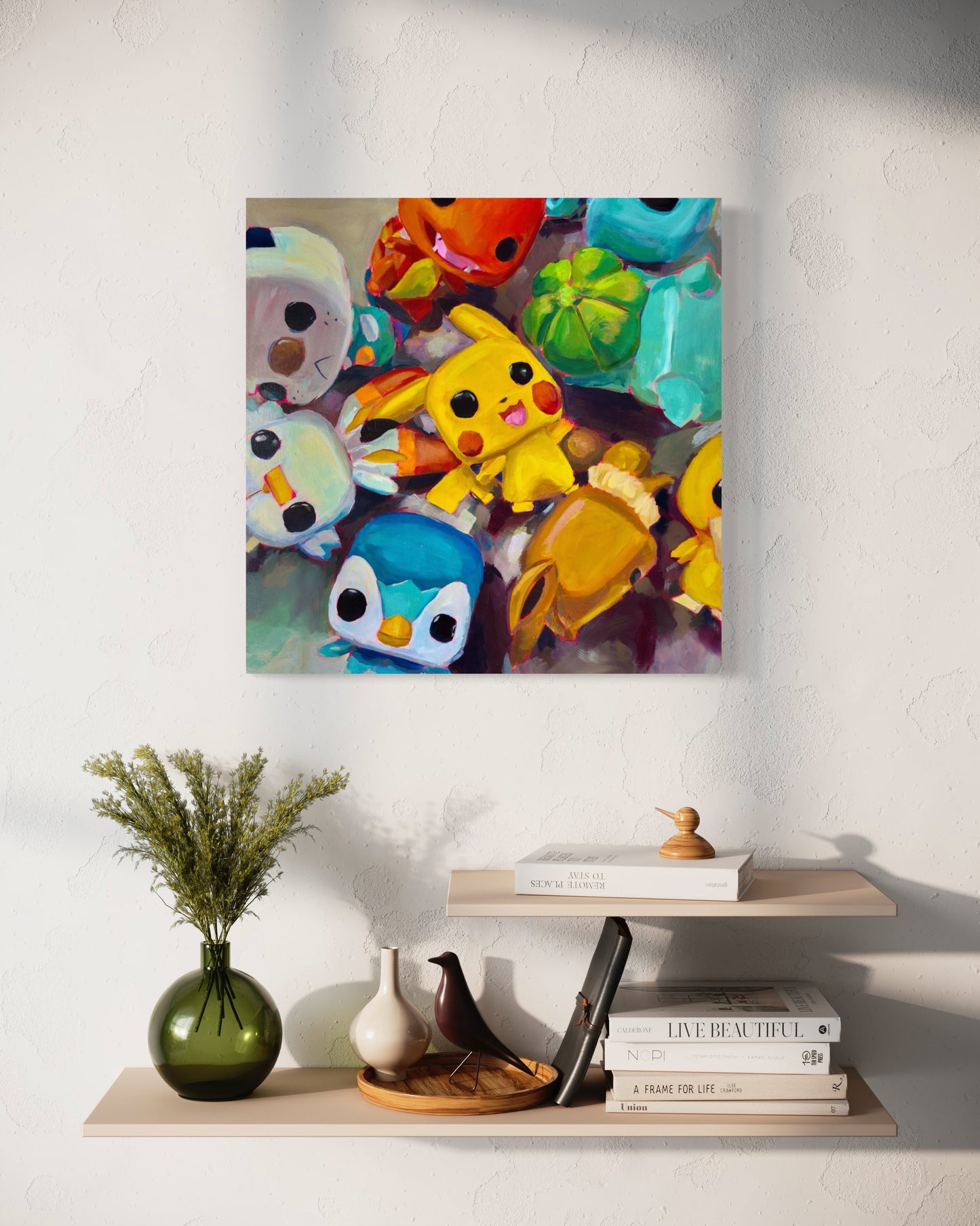 Gotta Catch 'Em All - Starters, 24 x 24 inches, acrylic on canvas and wood