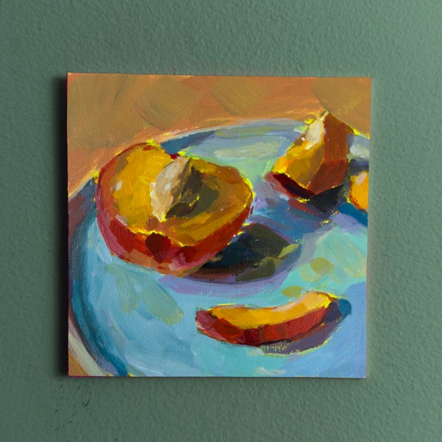 Peach Pit, 5x5, Acrylic on Illustration Board