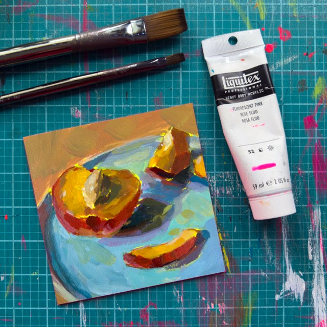 Peach Pit, 5x5, Acrylic on Illustration Board