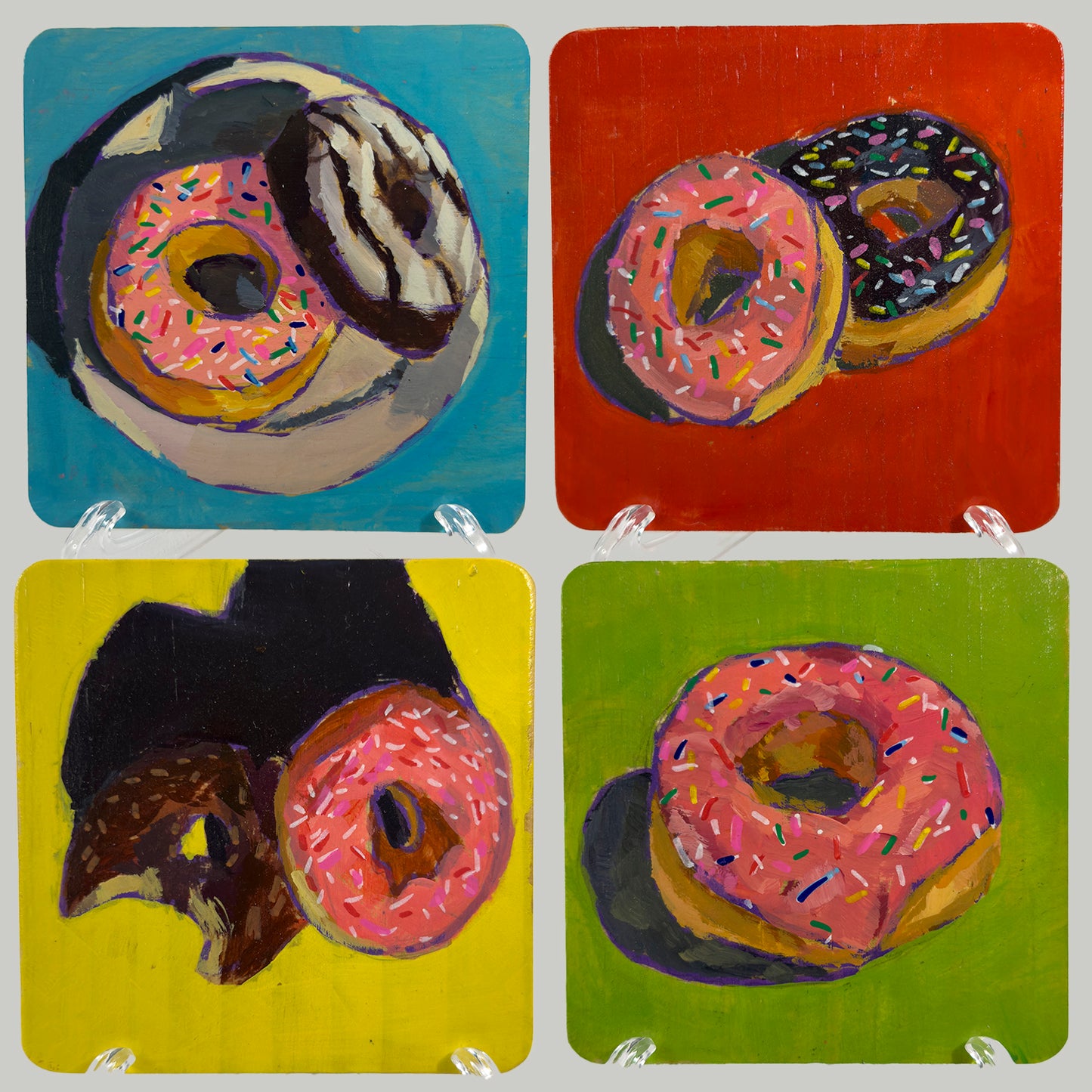 Donut Hand Painted Square Coaster Set, Set of 4