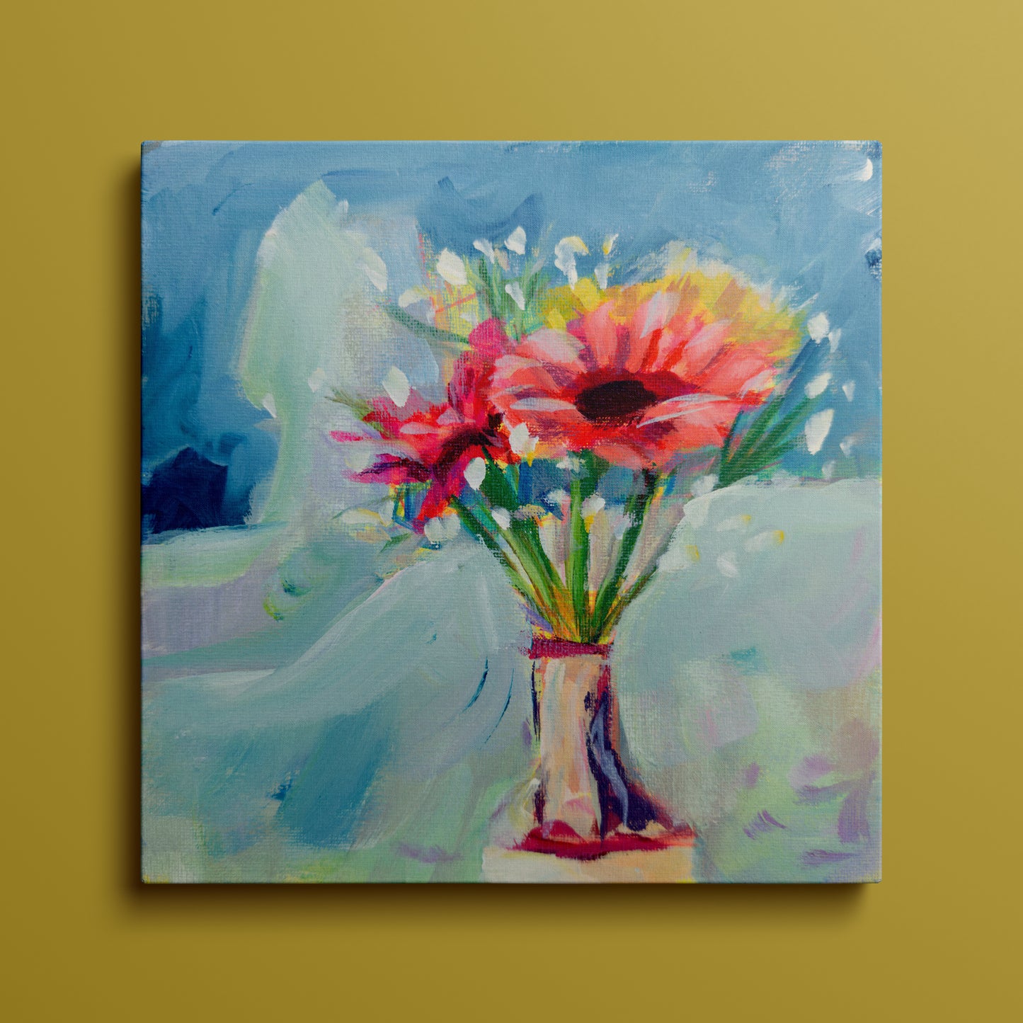 Floral 01 Original Painting on Canvas, 8 inch square