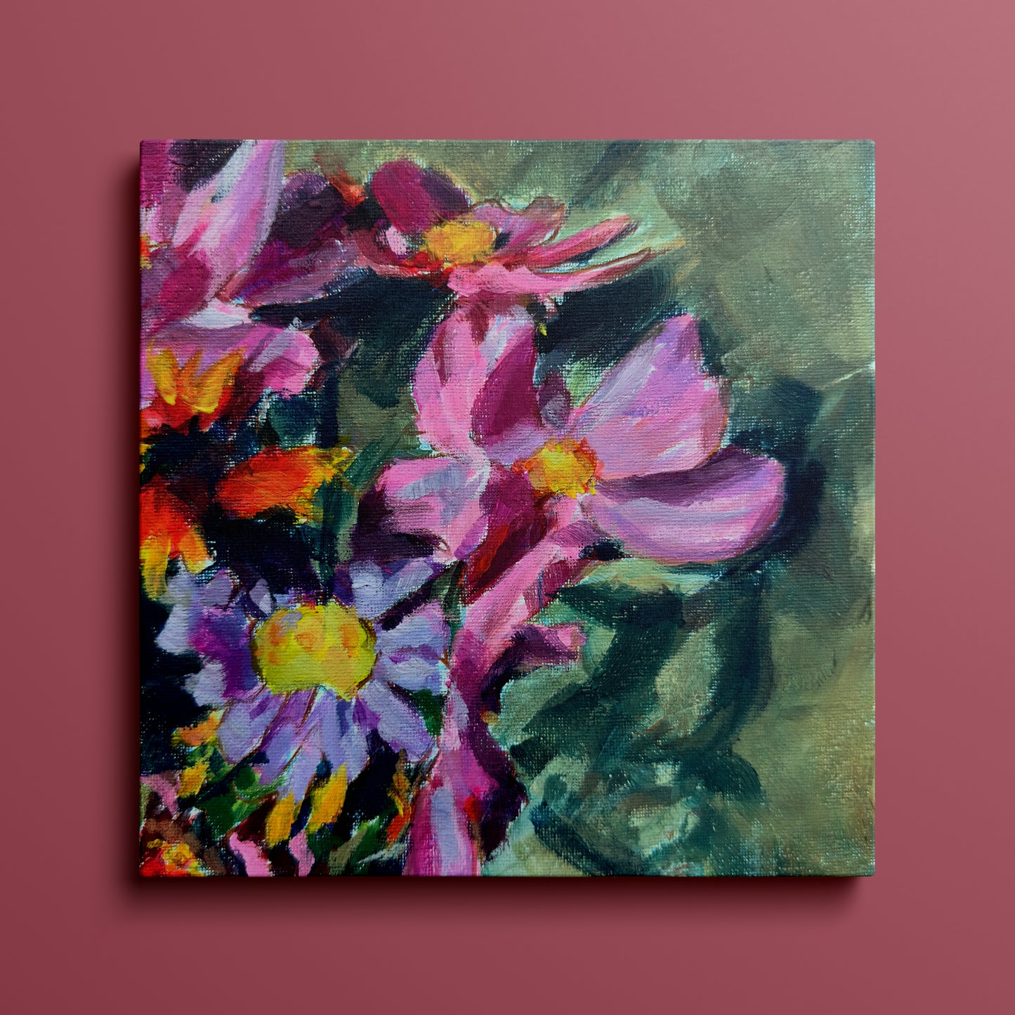 Floral 12 Original Painting on Canvas, 8 inch square