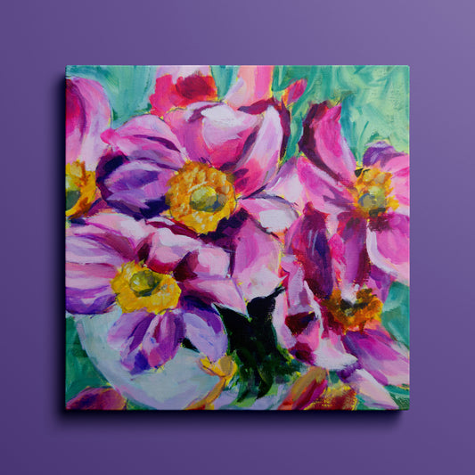 Floral 05 Original Painting on Canvas, 8 inch square