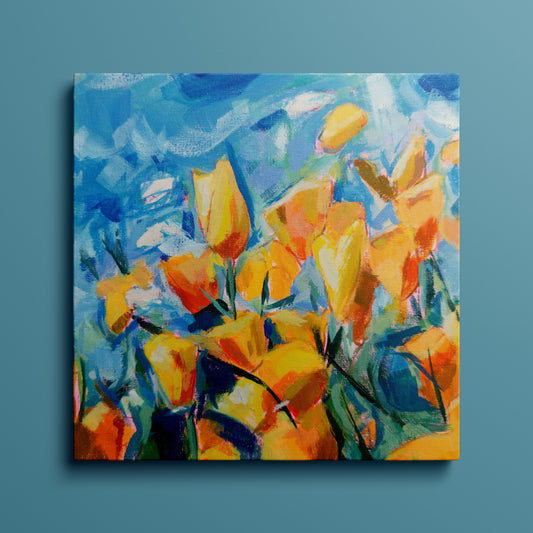 Floral 06 Original Painting on Canvas, 8 inch square