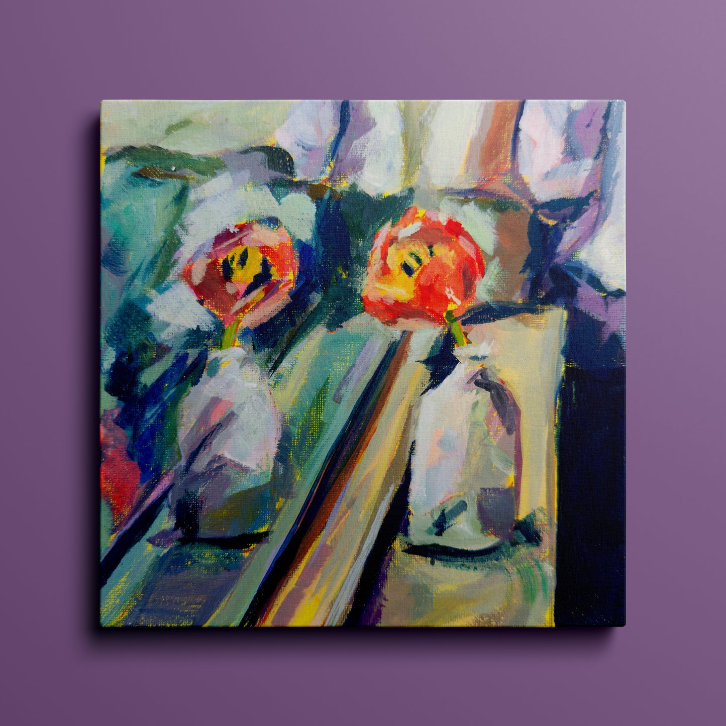 Floral 09 Original Painting on Canvas, 8 inch square