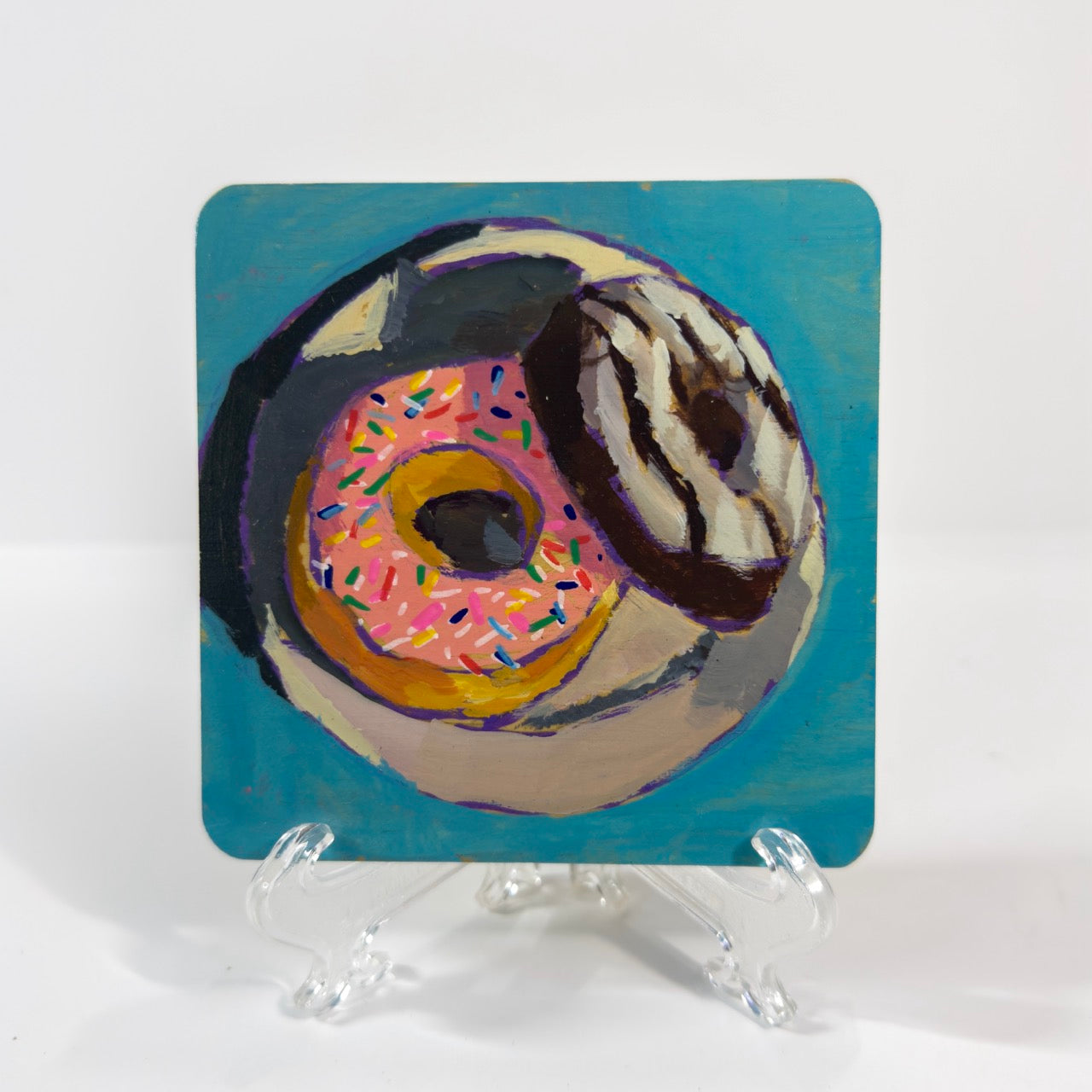 Donut Hand Painted Square Coaster Set, Set of 4