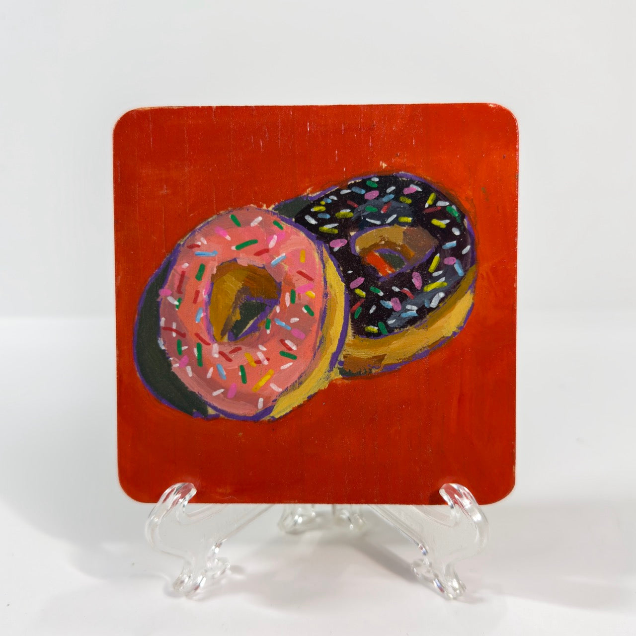 Donut Hand Painted Square Coaster Set, Set of 4