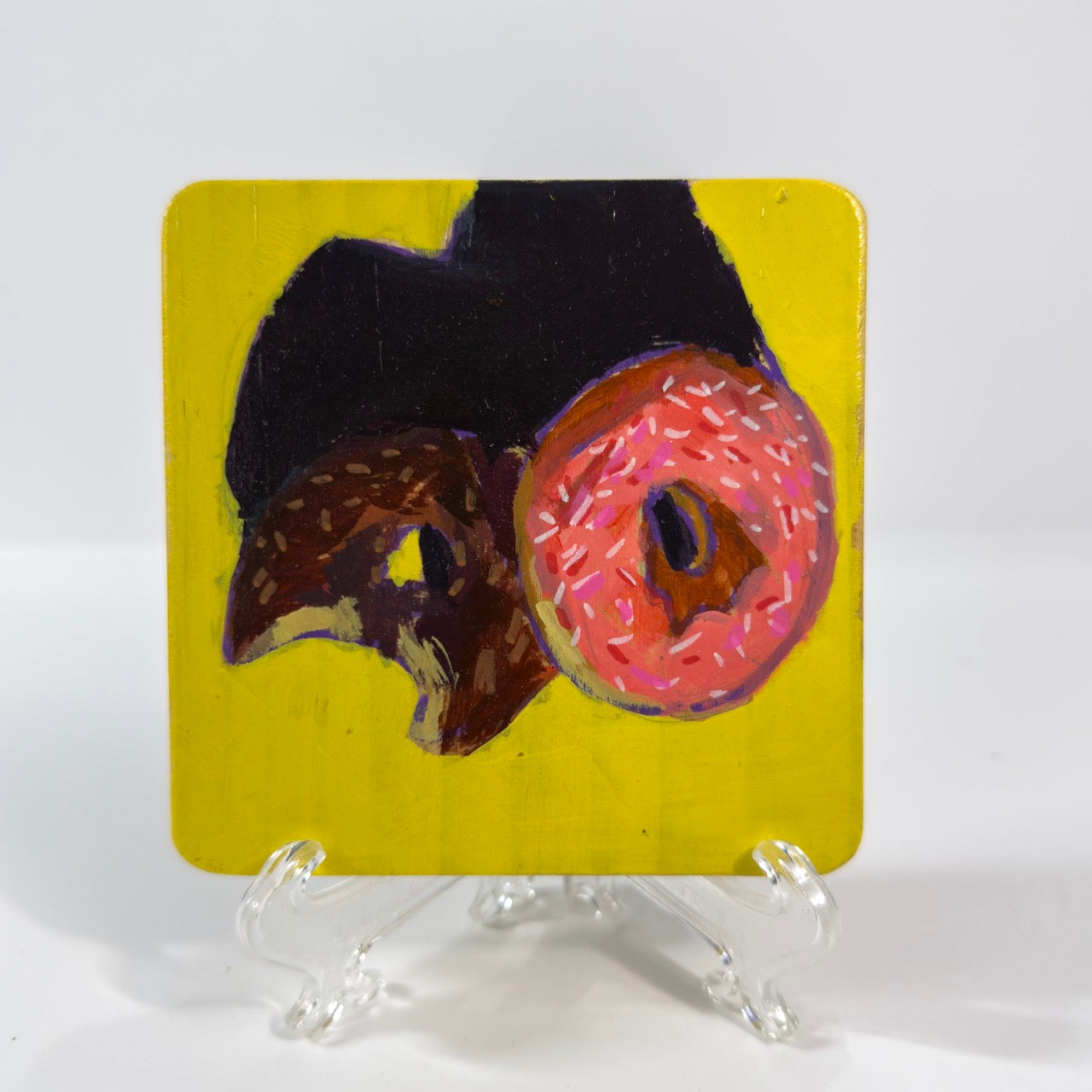 Donut Hand Painted Square Coaster Set, Set of 4