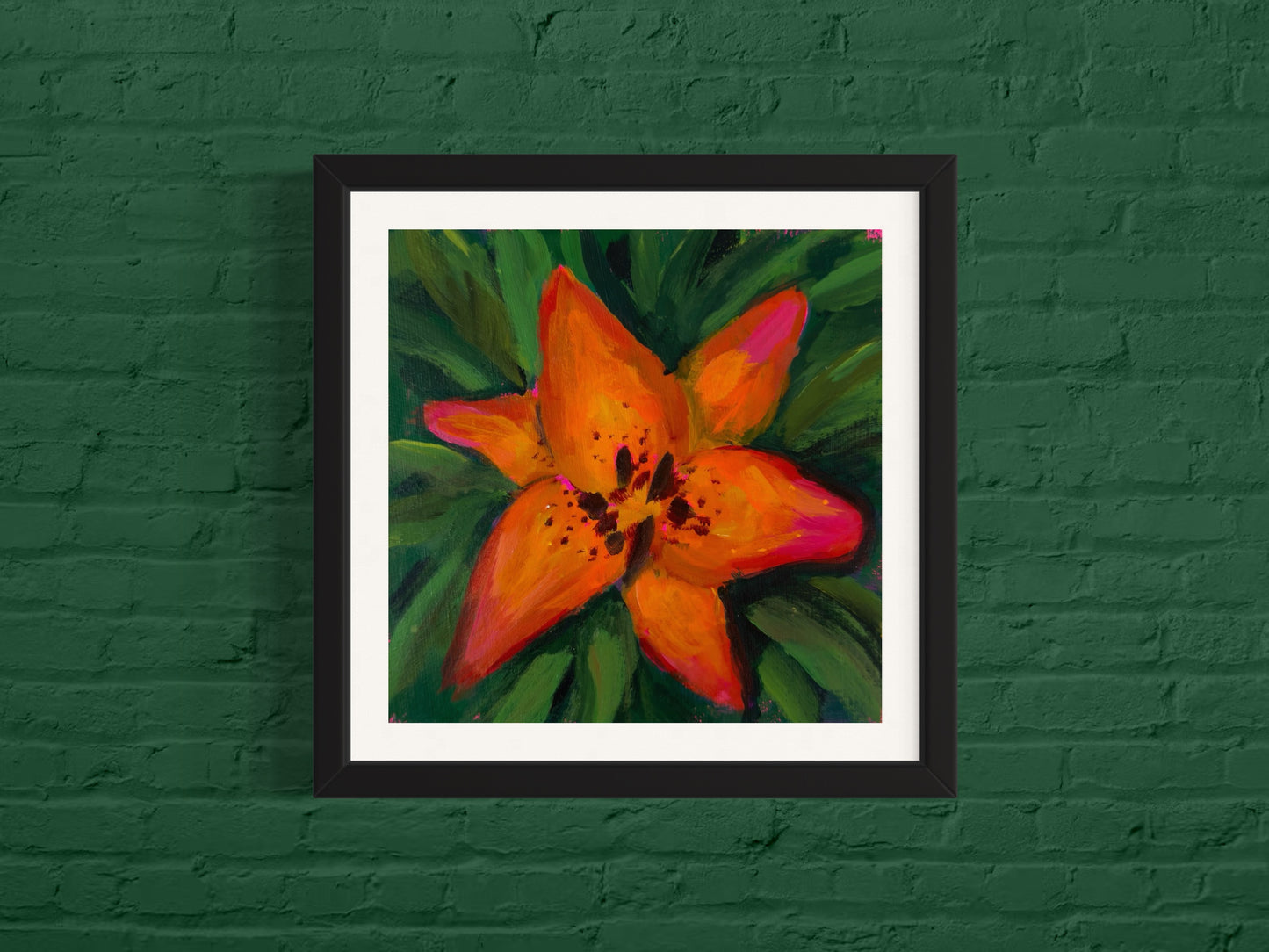 Red-Orange Flower, Art Print, Square Print