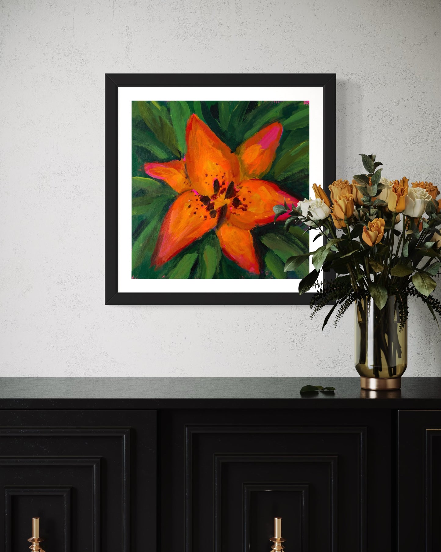 Red-Orange Flower, Art Print, Square Print