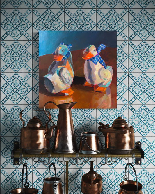 Geese Buddies, Original Acrylic on Canvas, 12 x 12