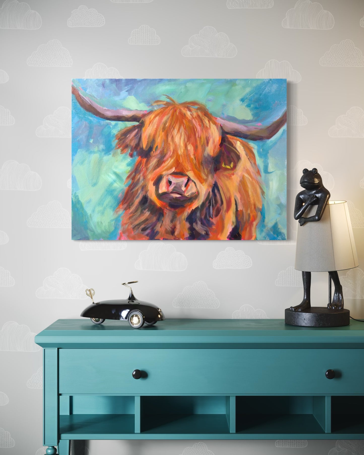 Highland Cow Original Painting on Canvas, 12 x 16