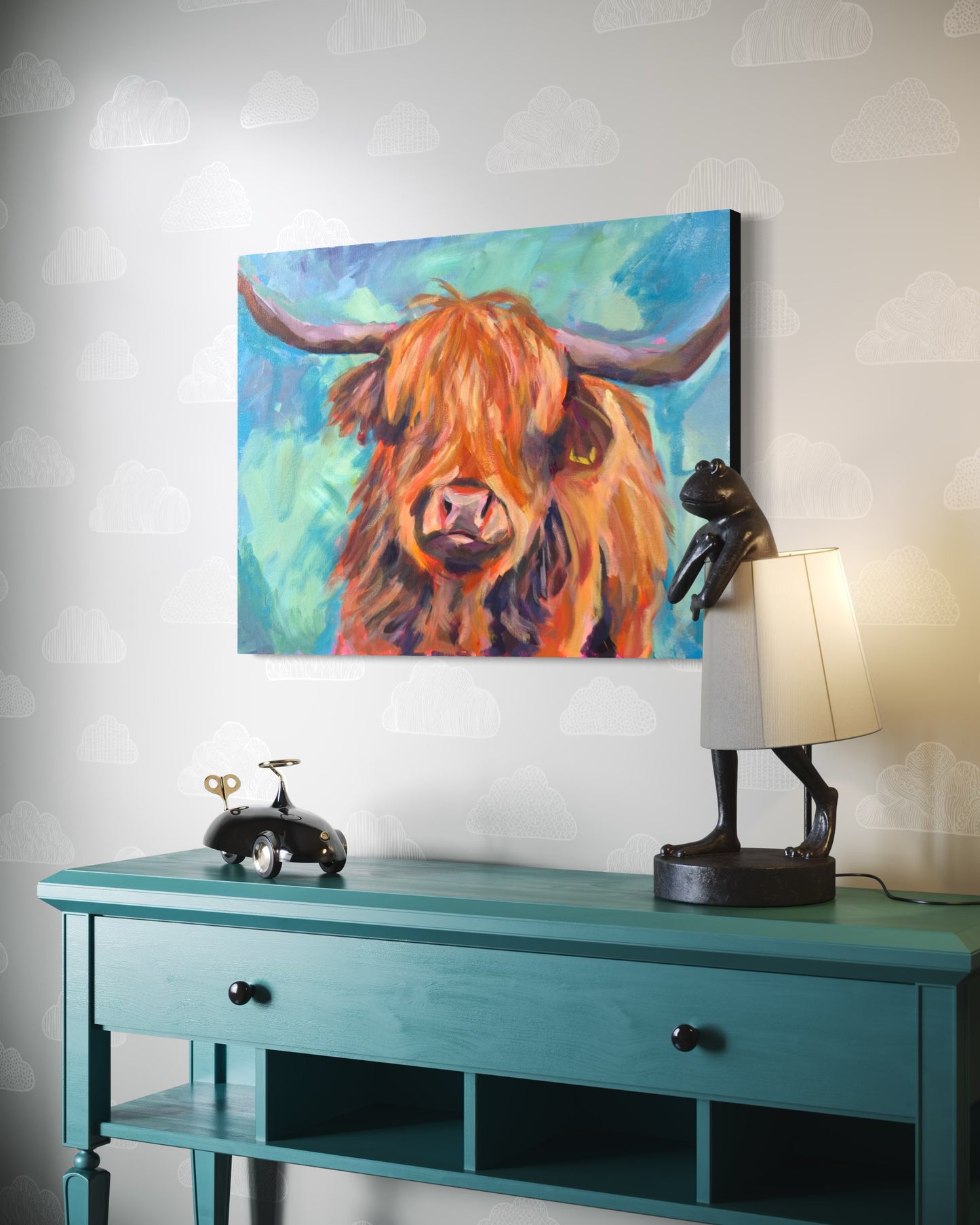 Highland Cow Original Painting on Canvas, 12 x 16