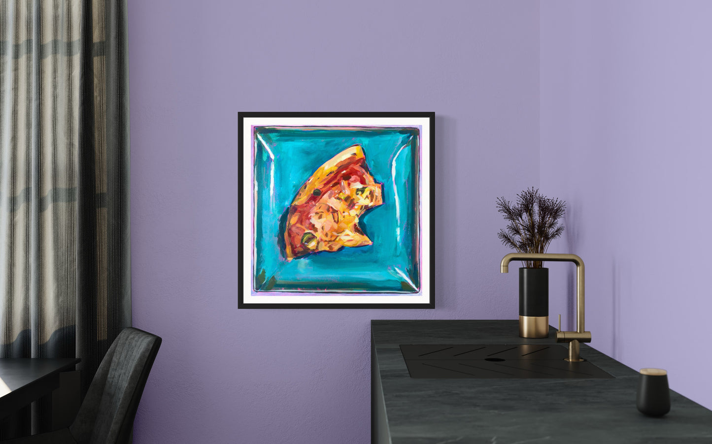 Hot Pepper and Pineapple Pizza on a Square Plate, Art Print, Square