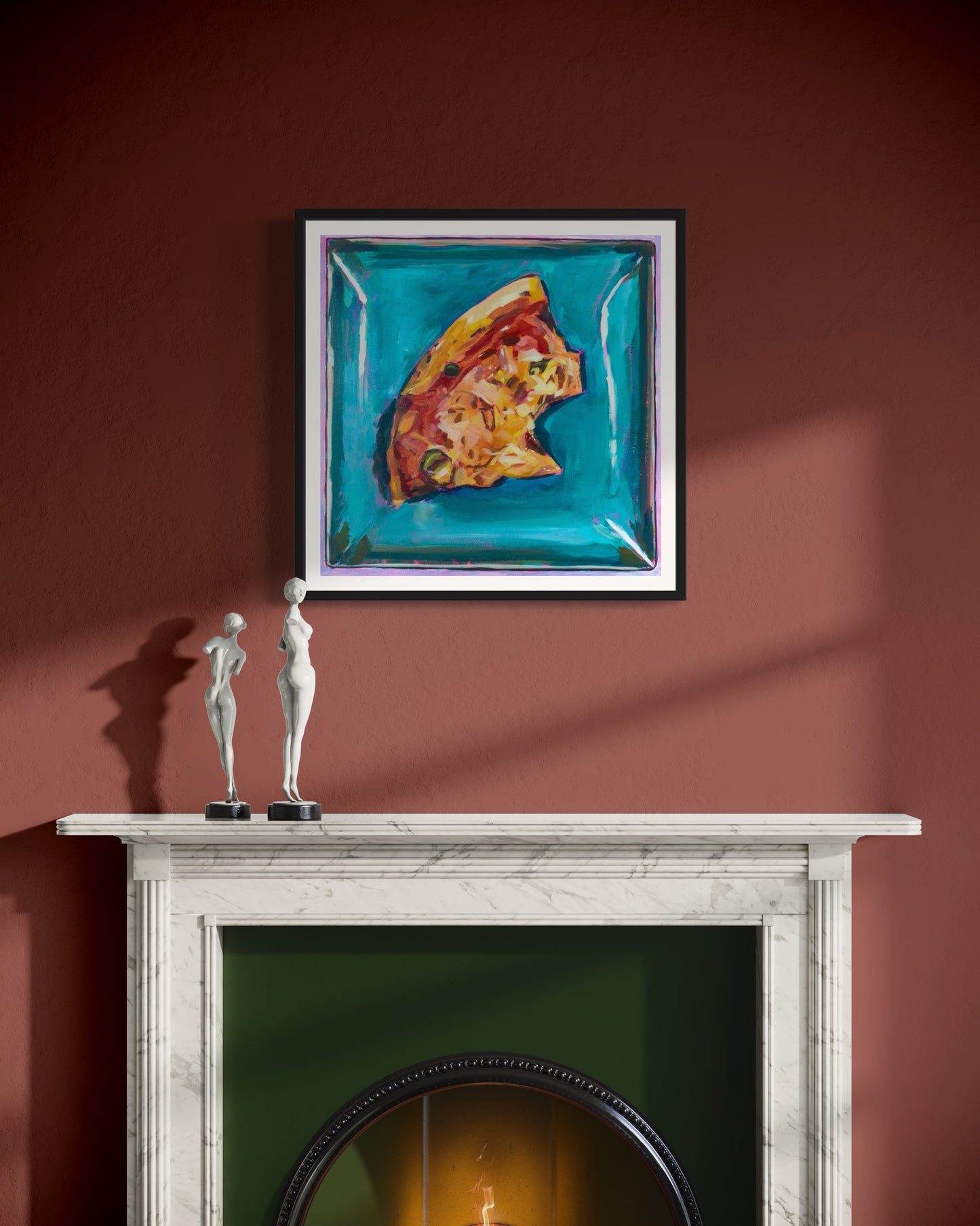 Hot Pepper and Pineapple Pizza on a Square Plate, Art Print, Square