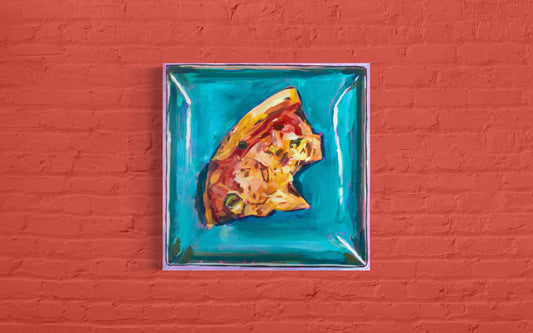 Hot Pepper and Pineapple Pizza on a Square Plate, 20 x 20 inches, Acrylic on Canvas