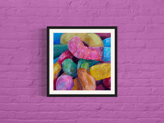 Sour Gummy Worms, Art Print, Square Print