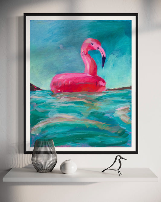 Flamingo Floaty, 8x10 Art Print