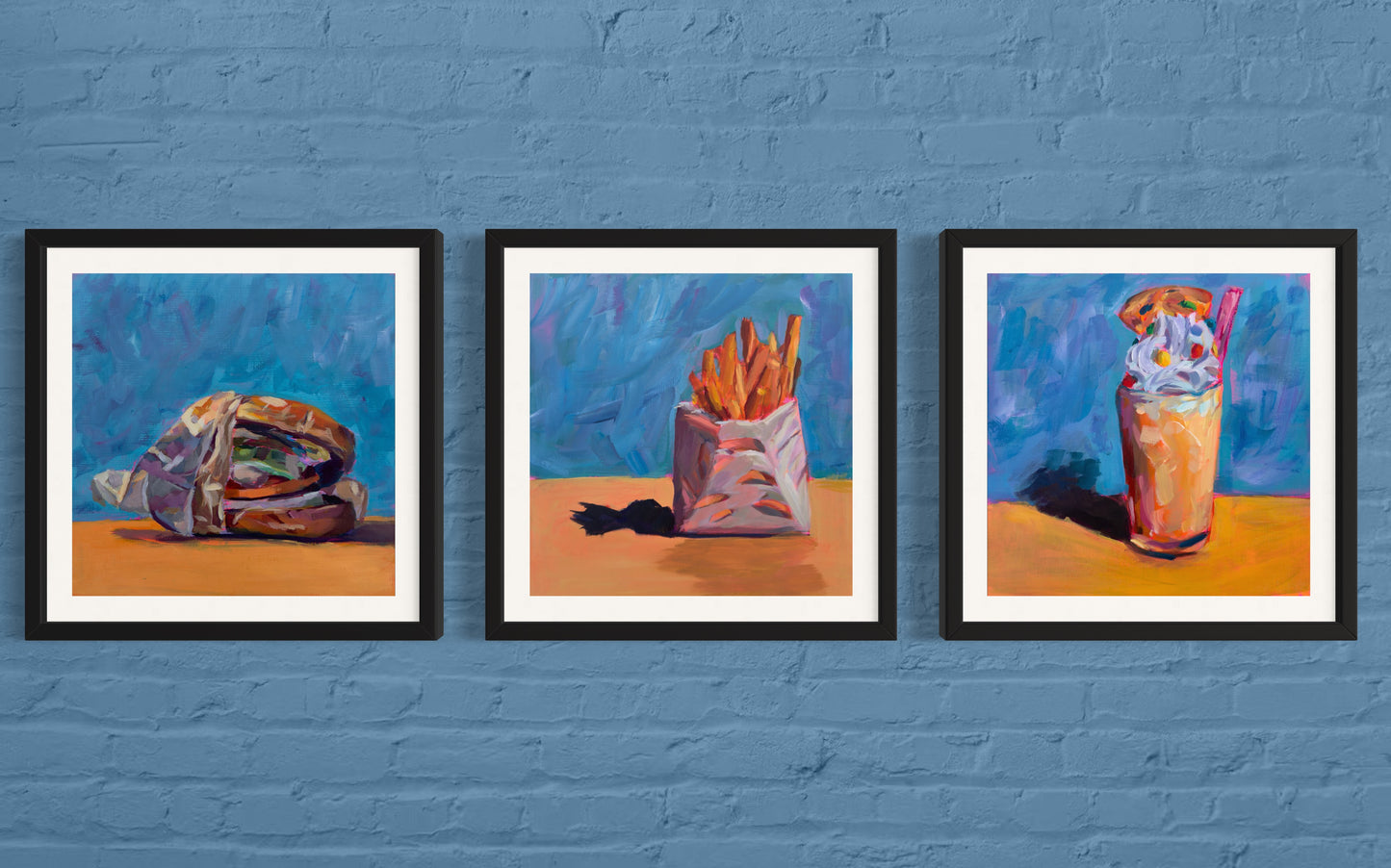 The Dinner Trio - Framed Originals, 12 x 12