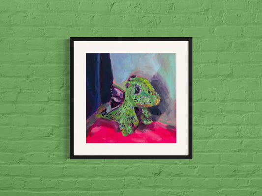 Dragon Plushie, Embellished Art Print, Square Print