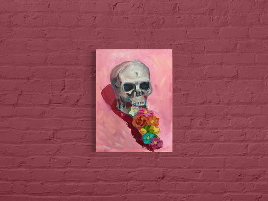 Skull and Flowers Original Painting on Canvas, 12 x 16