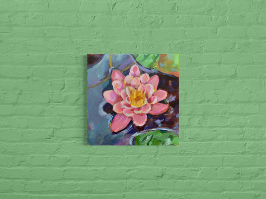 Water Lily Original Painting on Canvas, 8 inch square