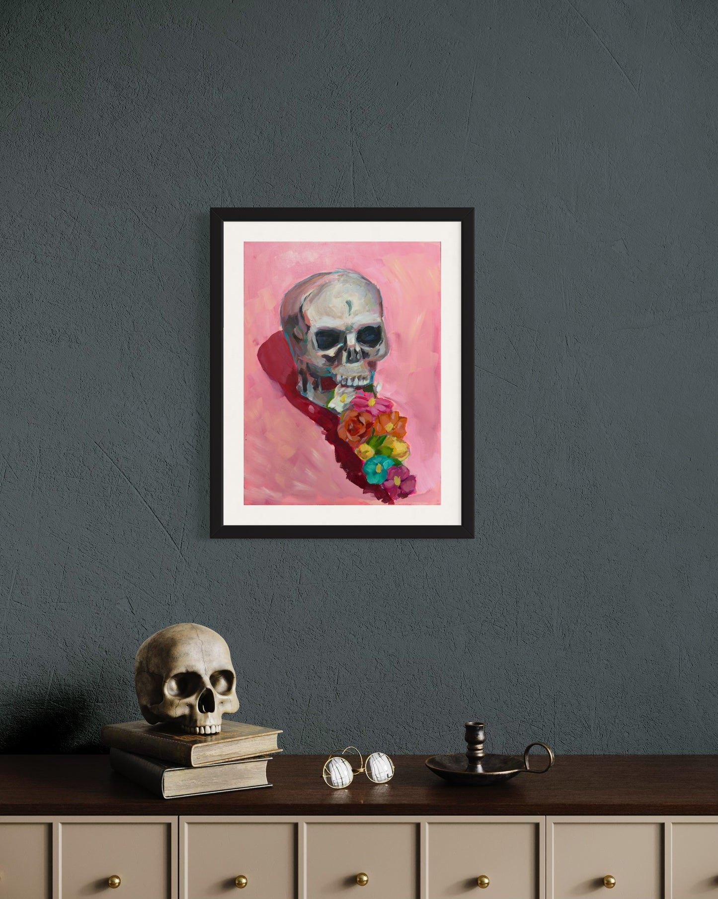 Skull and Flowers, 8x10 Art Print