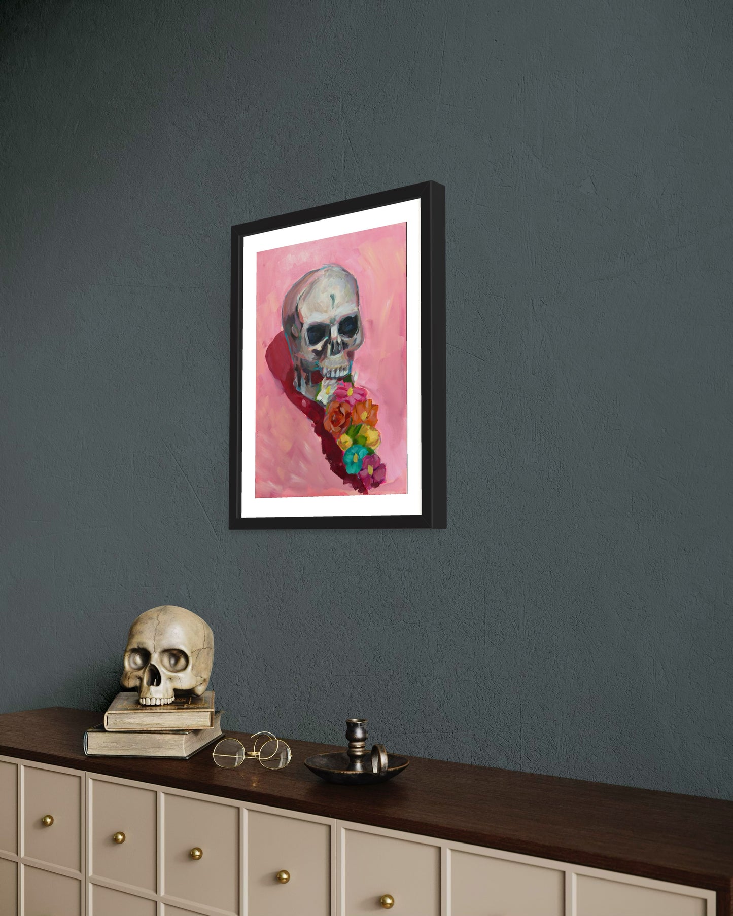 Skull and Flowers, 8x10 Art Print