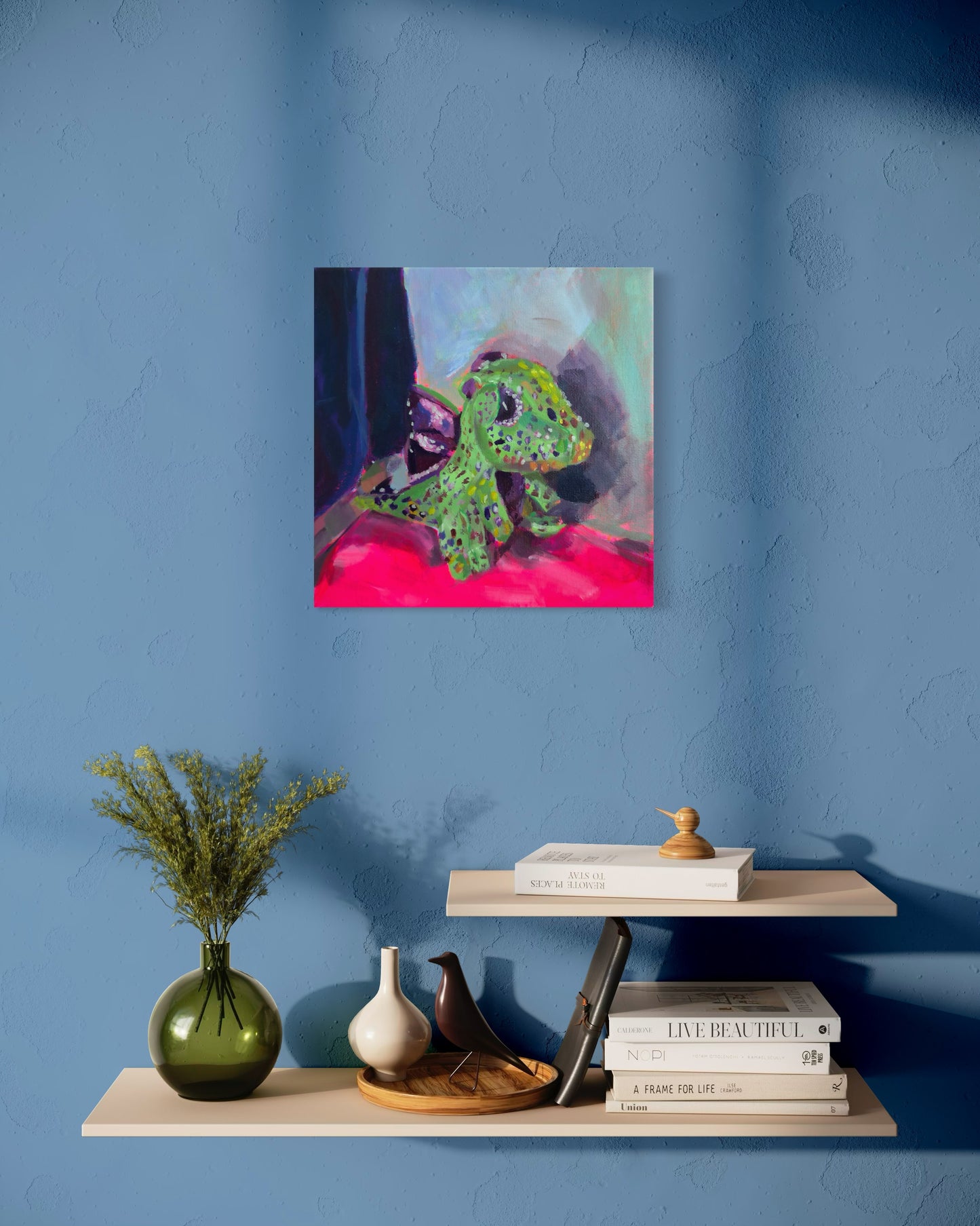 Dragon Plushie Original Painting on Canvas, 8 inch square