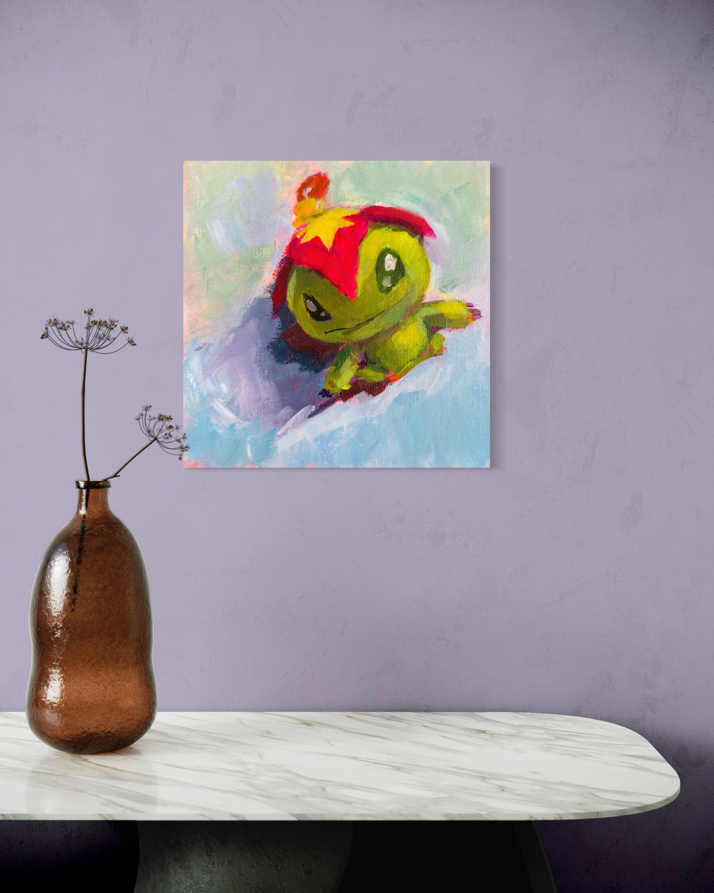 Palmon Plush Original Painting on Canvas Panel, 6 inch square