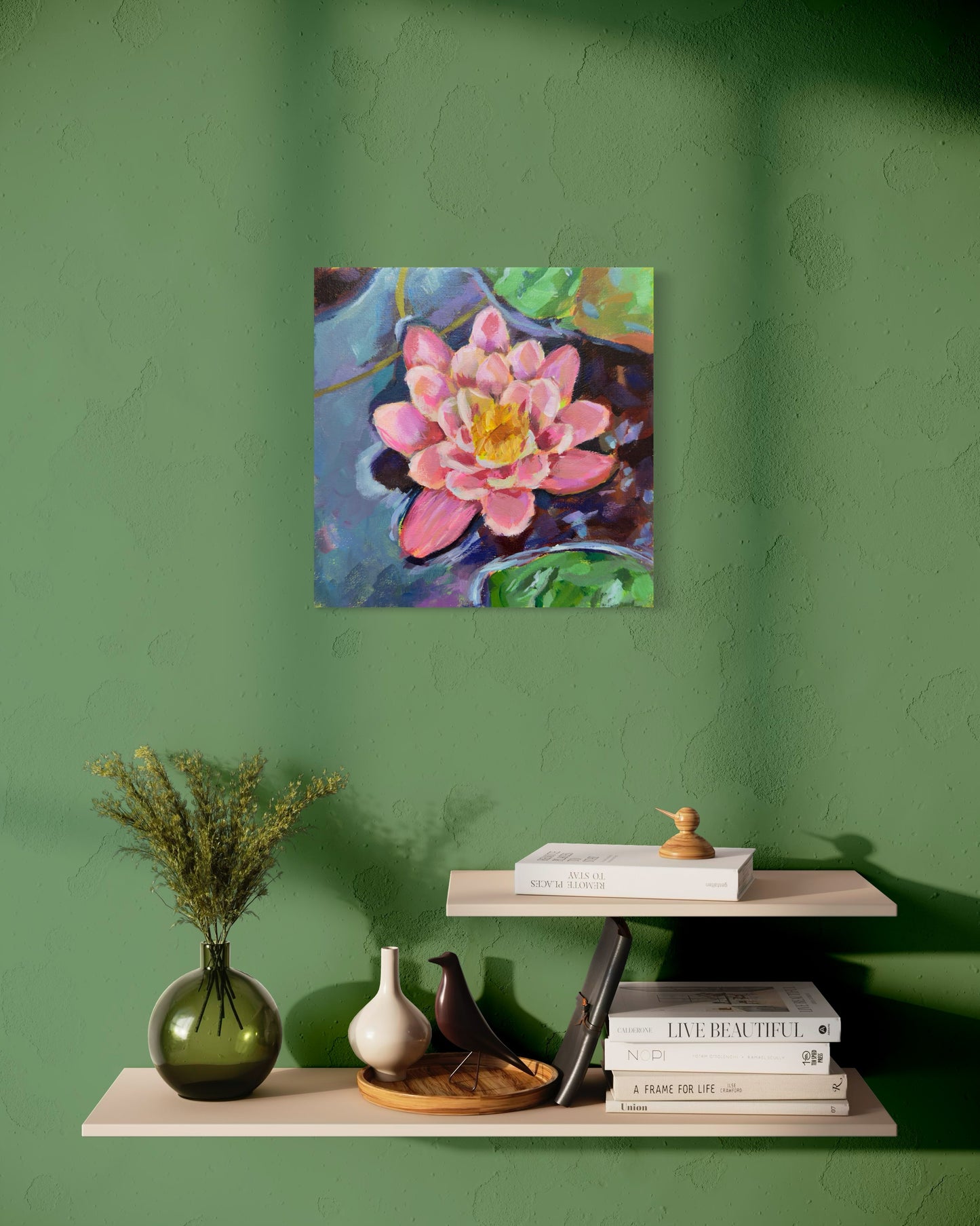 Water Lily Original Painting on Canvas, 8 inch square