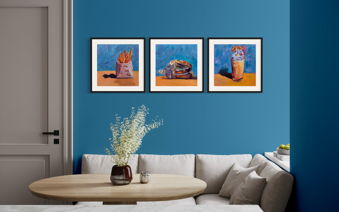 The Dinner Trio - Framed Originals, 12 x 12