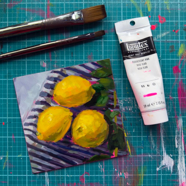 Lemon on Cloth, 5x5, Acrylic on Illustration Board