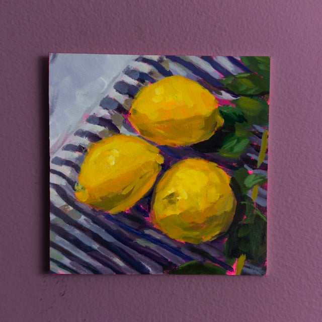 Lemon on Cloth, 5x5, Acrylic on Illustration Board