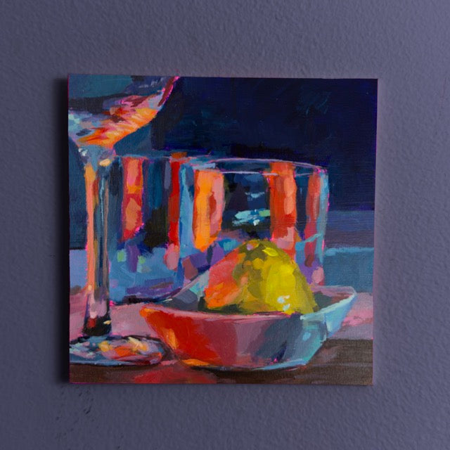 Martini Glass and Lemon, 5x5, Acrylic on Illustration Board