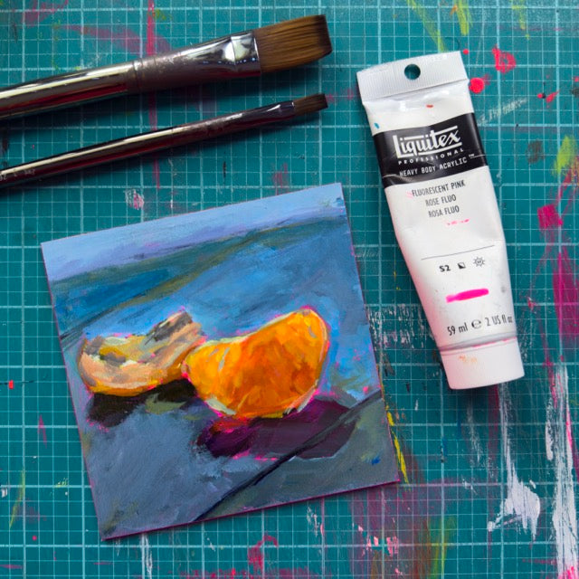 Orange Slice, 5x5, Acrylic on Illustration Board