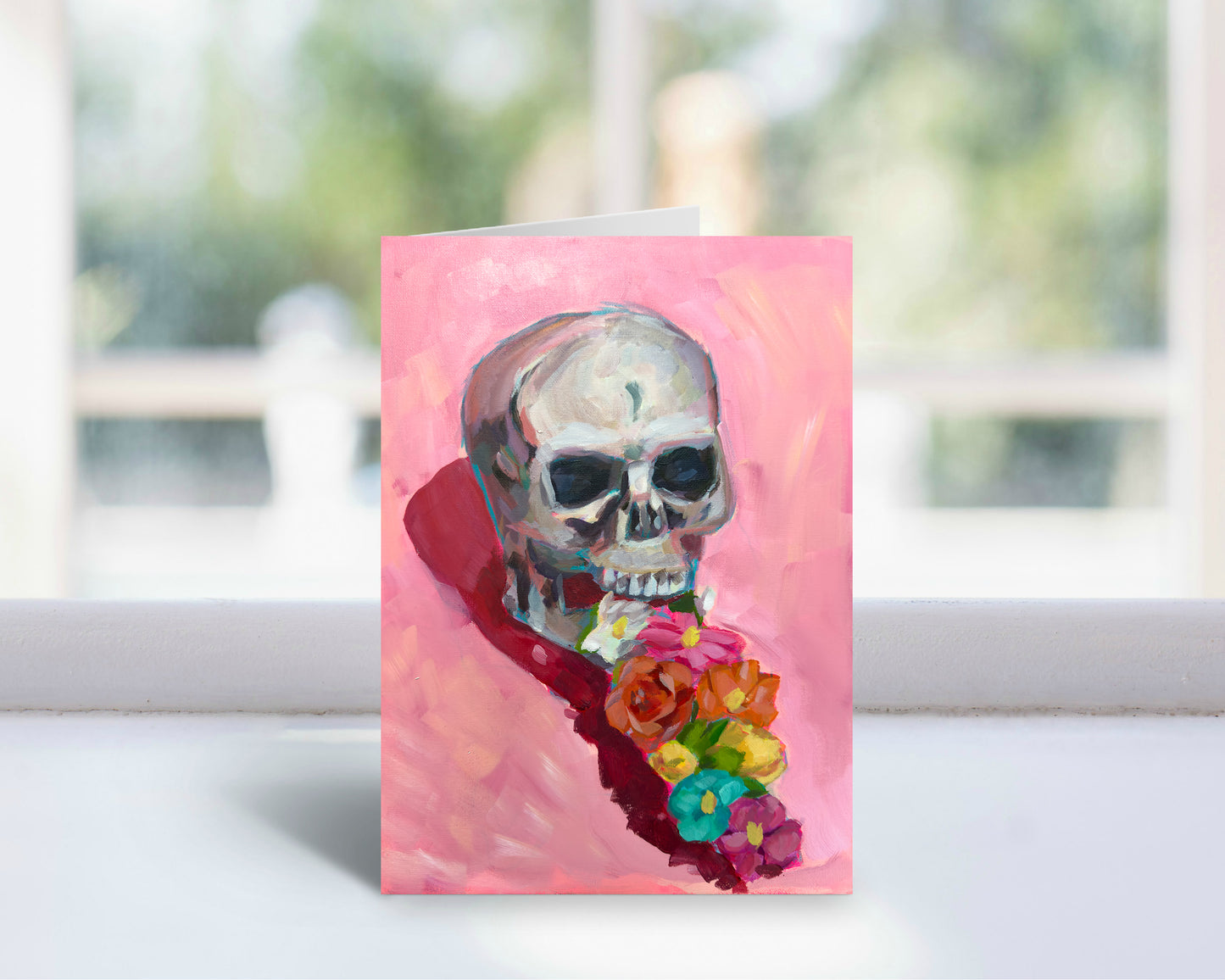 Skull and Flowers, Blank 5 x 7 Card with Envelope