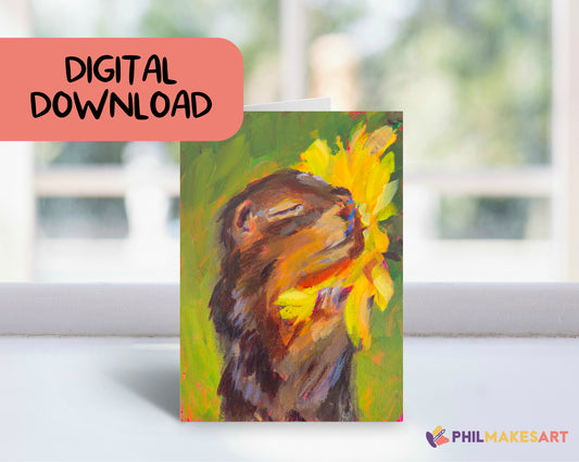 Digital Download: Squirrel and Sunflower Greeting Card, 5x7