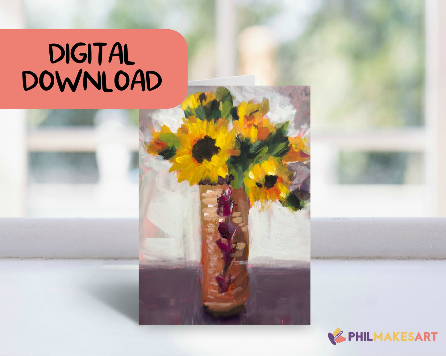 Digital Download: Sunflower Blank Greeting Card, 5x7