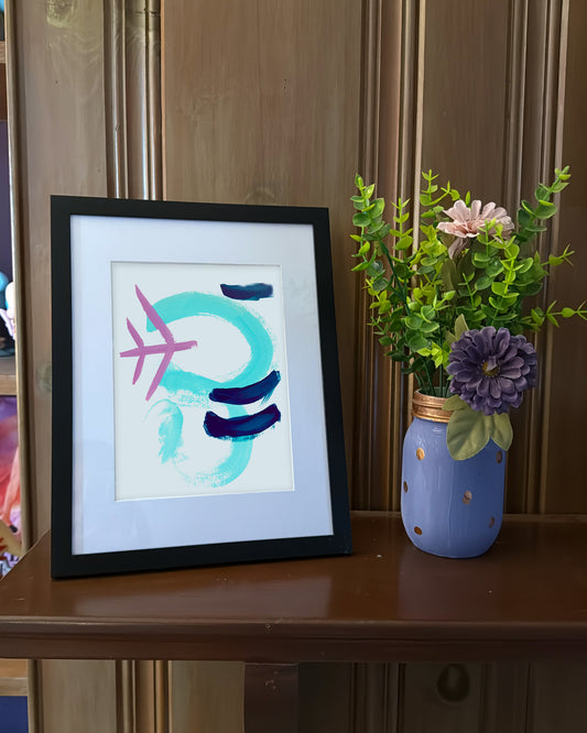 Wooper, Deconstructed Character, Framed Abstract Original, 8x5x11